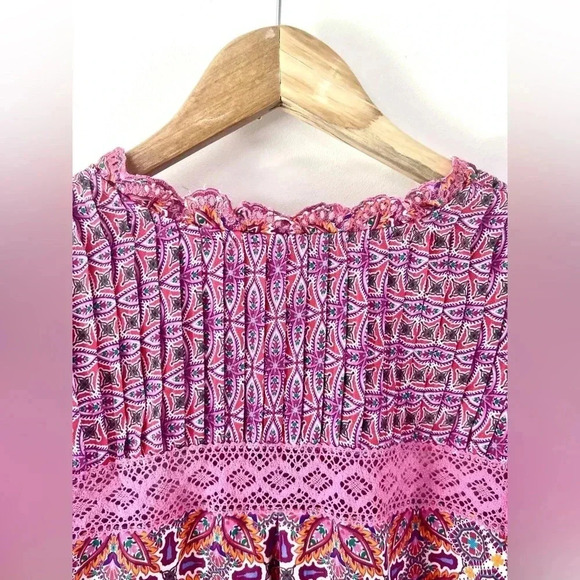 Hale Bob Los Angeles Adelaide Crochet Trim Pink Boho Pattern Blouse Size Small - Picture 13 of 15